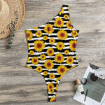 White And Black Stripe Sunflower Print One Shoulder Bodysuit