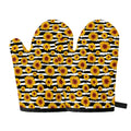 White And Black Stripe Sunflower Print Oven Mitts