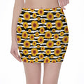 White And Black Stripe Sunflower Print Pencil Mini Skirt