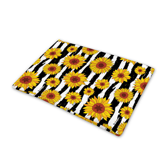 White And Black Stripe Sunflower Print Pet Cooling Mat Cover