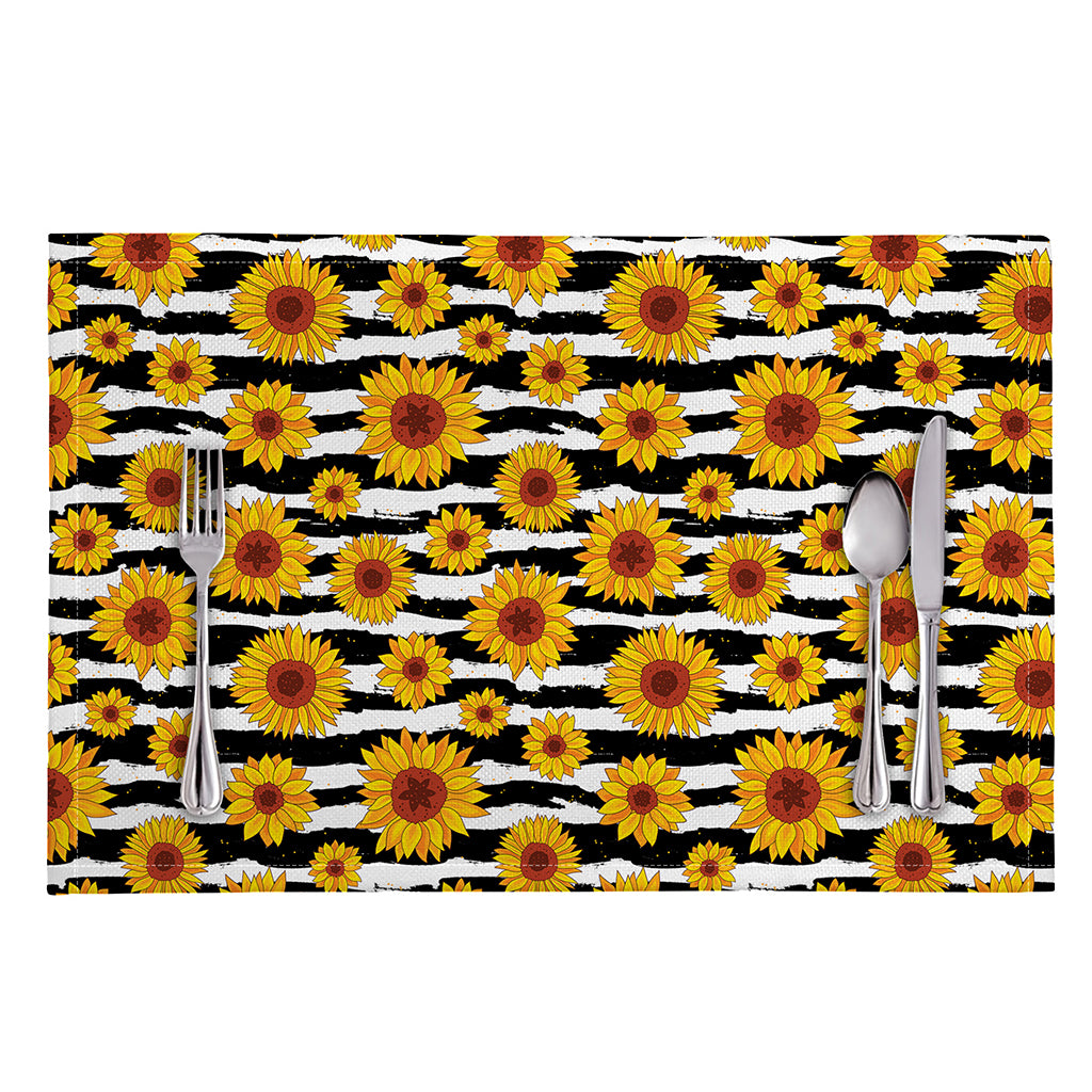 White And Black Stripe Sunflower Print Placemat