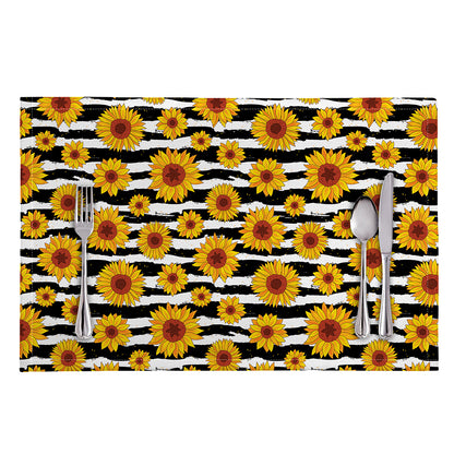 White And Black Stripe Sunflower Print Placemat