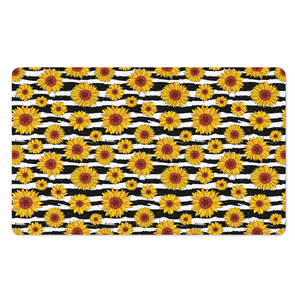 White And Black Stripe Sunflower Print Polyester Doormat