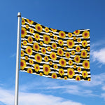 White And Black Stripe Sunflower Print Polyester Flag