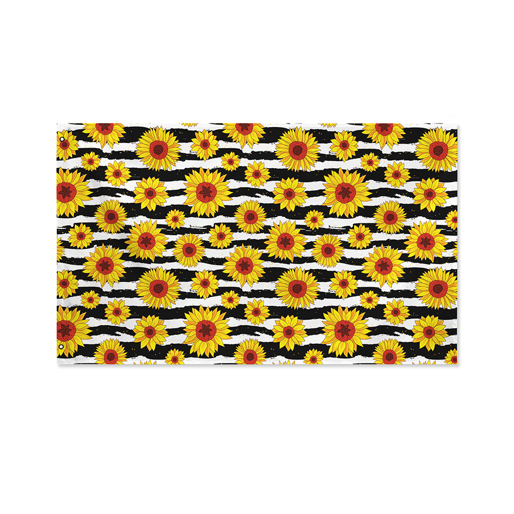 White And Black Stripe Sunflower Print Polyester Flag
