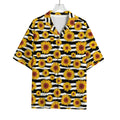 White And Black Stripe Sunflower Print Rayon Hawaiian Shirt