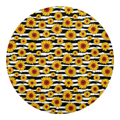 White And Black Stripe Sunflower Print Round Blanket