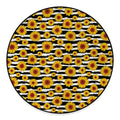 White And Black Stripe Sunflower Print Round Floor Mat