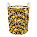 White And Black Stripe Sunflower Print Round Laundry Basket