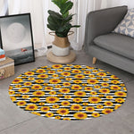 White And Black Stripe Sunflower Print Round Rug