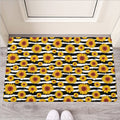 White And Black Stripe Sunflower Print Rubber Doormat