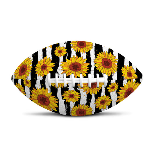 White And Black Stripe Sunflower Print Rugby Ball