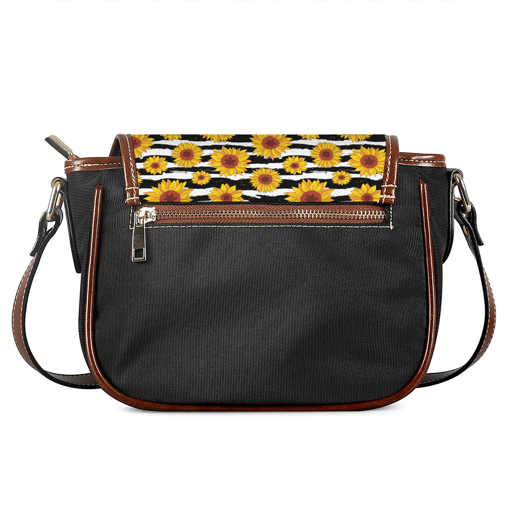 White And Black Stripe Sunflower Print Saddle Bag