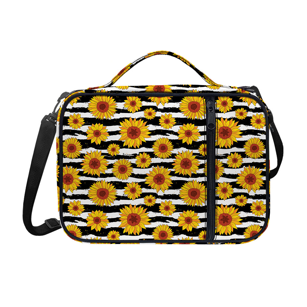 White And Black Stripe Sunflower Print Shoulder Strap Bible Bag