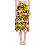 White And Black Stripe Sunflower Print Side Slit Midi Skirt