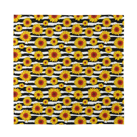 White And Black Stripe Sunflower Print Silk Bandana