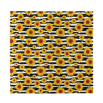 White And Black Stripe Sunflower Print Silk Bandana