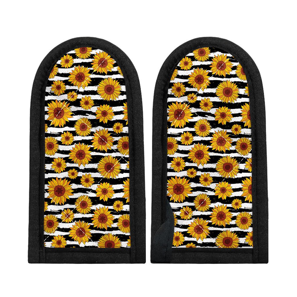 White And Black Stripe Sunflower Print Skillet Handle Cover