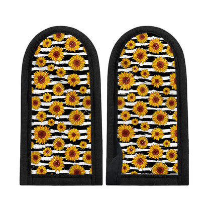 White And Black Stripe Sunflower Print Skillet Handle Cover