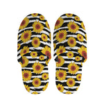 White And Black Stripe Sunflower Print Slippers