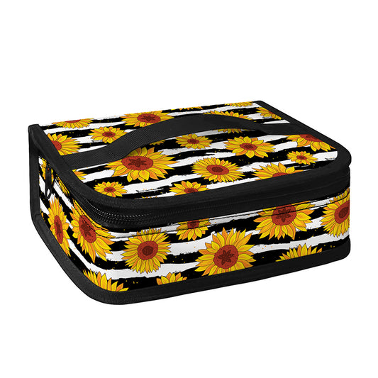 White And Black Stripe Sunflower Print Small Lunch Bag