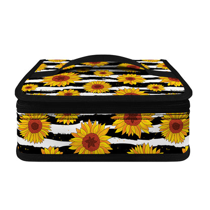 White And Black Stripe Sunflower Print Small Lunch Bag