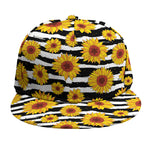 White And Black Stripe Sunflower Print Snapback Cap