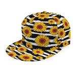 White And Black Stripe Sunflower Print Snapback Cap