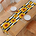 White And Black Stripe Sunflower Print Table Runner