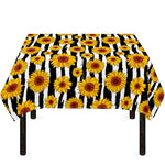 White And Black Stripe Sunflower Print Tablecloth