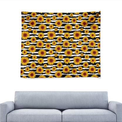 White And Black Stripe Sunflower Print Tapestry