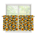 White And Black Stripe Sunflower Print Tier Curtains