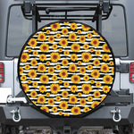 White And Black Stripe Sunflower Print Tire Cover