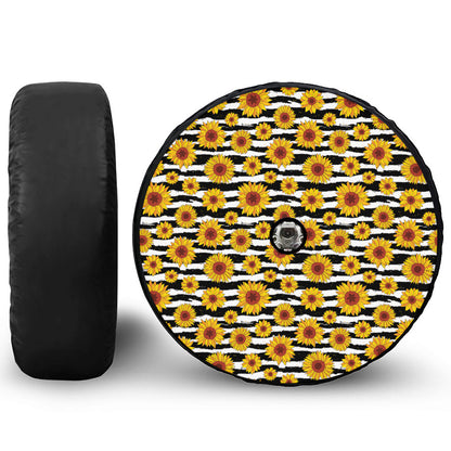 White And Black Stripe Sunflower Print Tire Cover With Camera Hole