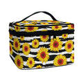 White And Black Stripe Sunflower Print Travel Makeup Bag