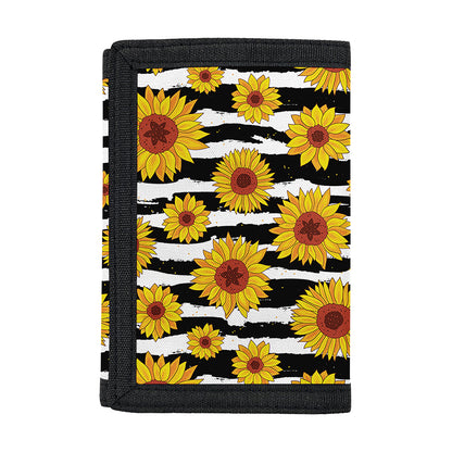 White And Black Stripe Sunflower Print Trifold Wallet