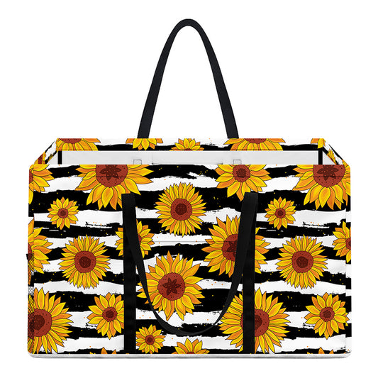 White And Black Stripe Sunflower Print Utility Tote Bag