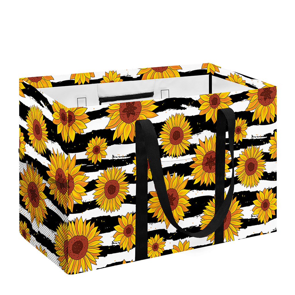 White And Black Stripe Sunflower Print Utility Tote Bag