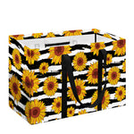 White And Black Stripe Sunflower Print Utility Tote Bag