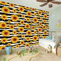 White And Black Stripe Sunflower Print Wall Sticker