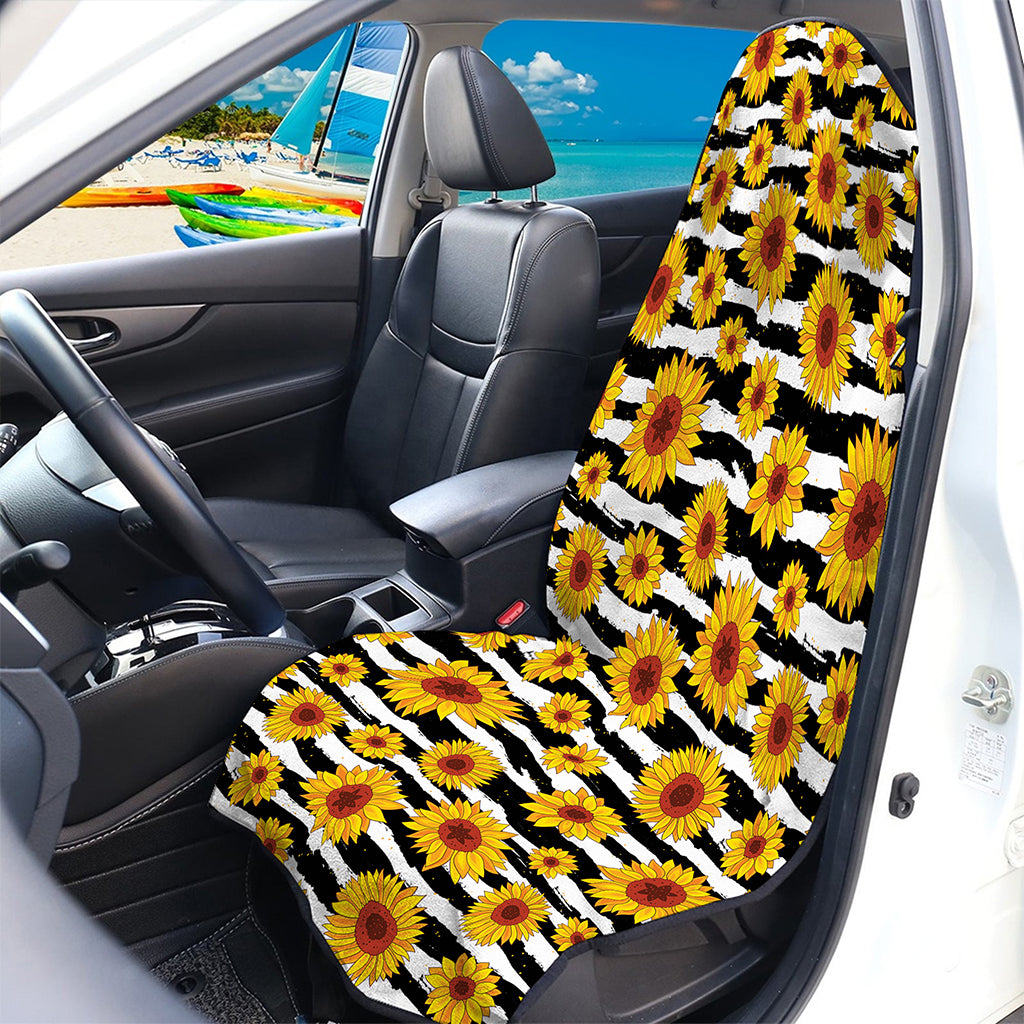 White And Black Stripe Sunflower Print Waterproof Car Seat Cover