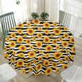 White And Black Stripe Sunflower Print Waterproof Round Tablecloth