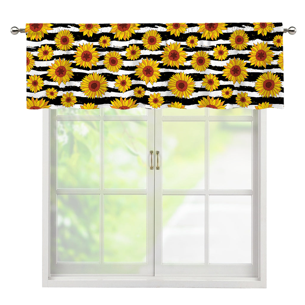 White And Black Stripe Sunflower Print Window Valance