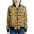 White And Black Stripe Sunflower Print Women's Bomber Jacket
