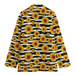 White And Black Stripe Sunflower Print Women's Cotton Blazer