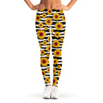 White And Black Stripe Sunflower Print Women's Leggings