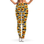 White And Black Stripe Sunflower Print Women's Leggings