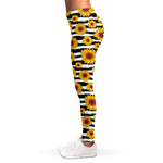 White And Black Stripe Sunflower Print Women's Leggings