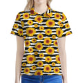 White And Black Stripe Sunflower Print Women's Polo Shirt