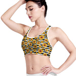 White And Black Stripe Sunflower Print Women's Sports Bra